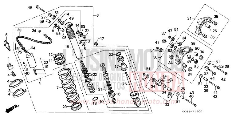 COUSSIN ARRIERE (RF/R2F/RG/R2G/RH) de CR80R "Grandes Roues" FLASH RED (R119) de 1985